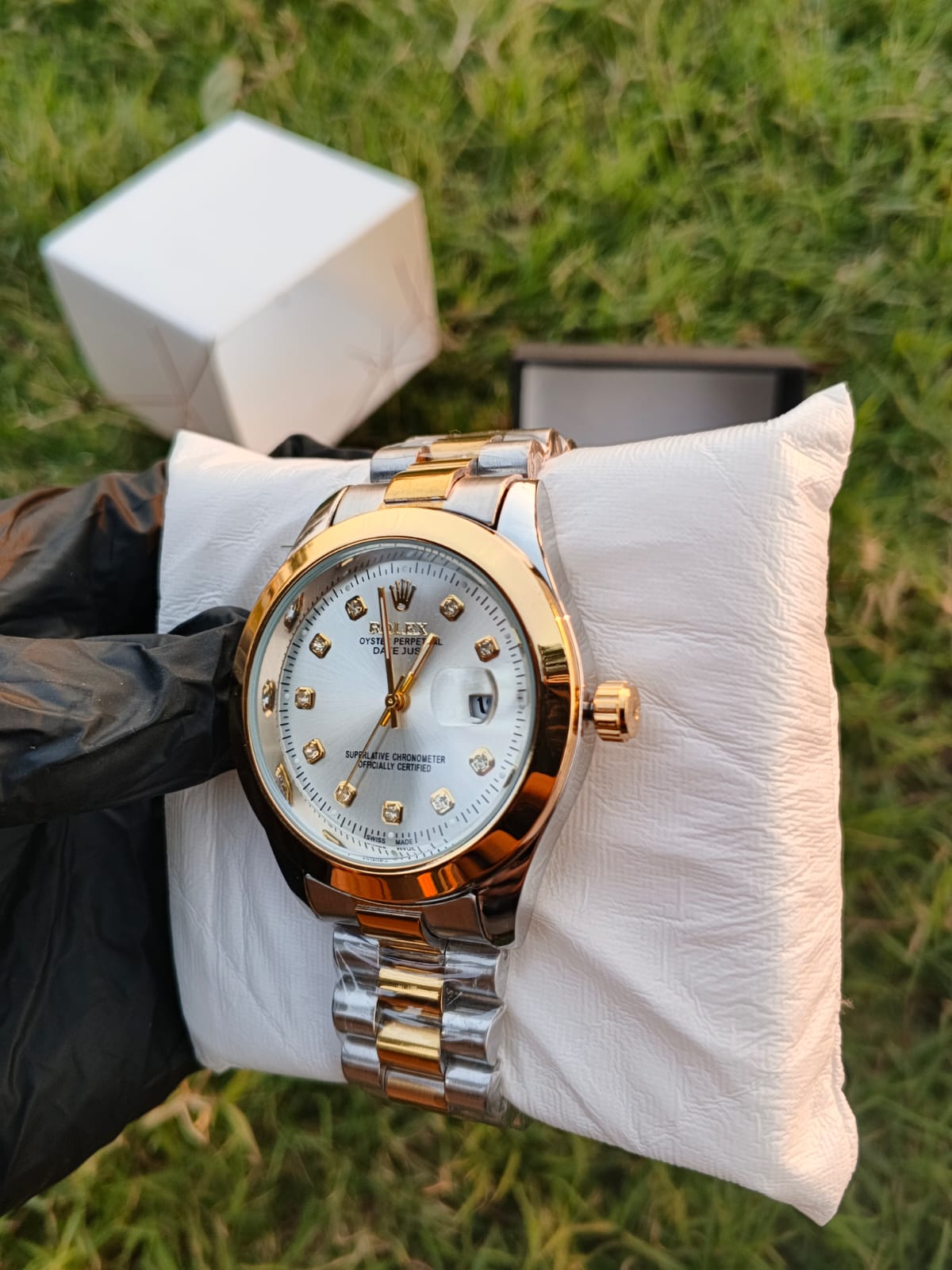 Rolex Oyster Perpetual Datejust Two-Tone Gold & Silver Men’s Watch with Silver Diamond Dial