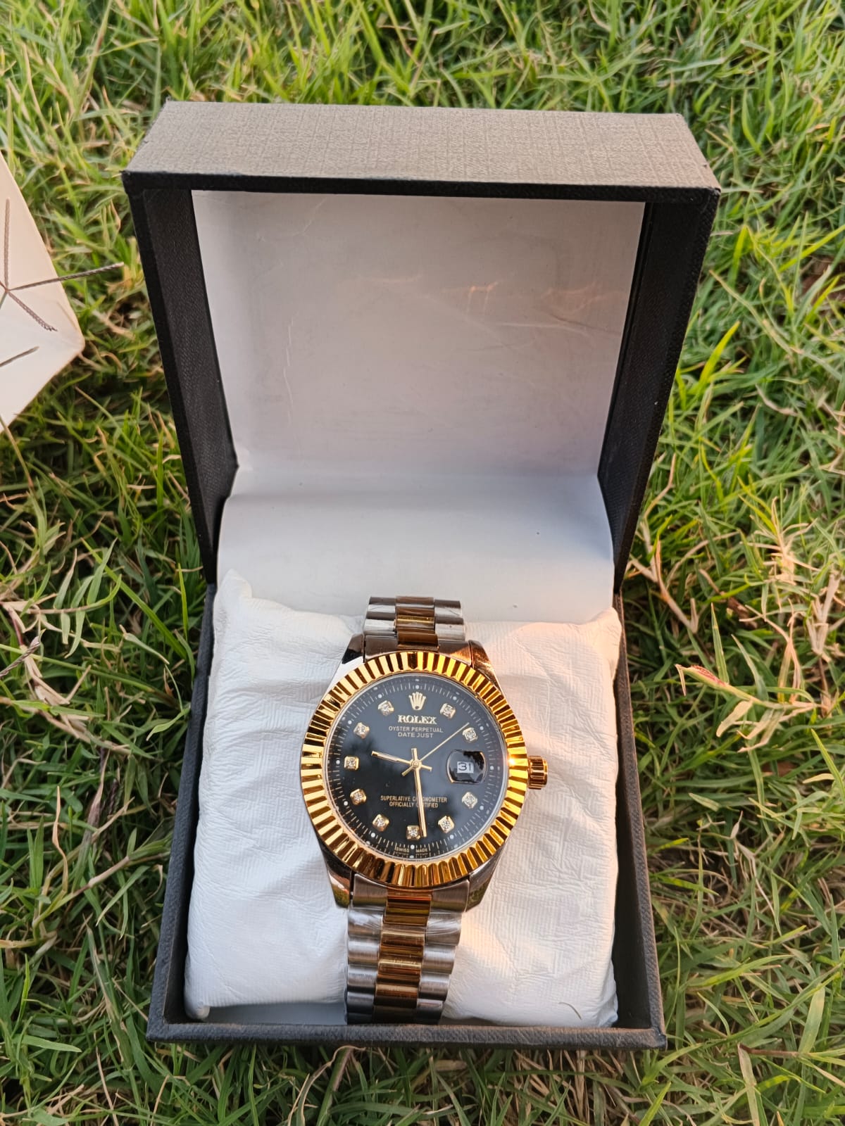 Rolex Oyster Perpetual Datejust Two-Tone Gold & Silver Men’s Watch with Black Diamond Dial