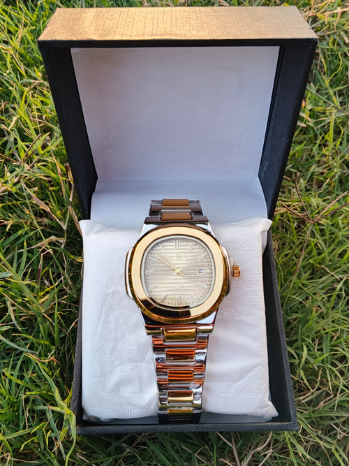 AMD Seastar Men’s Two-Tone Luxury Watch – Nautilus Style Gold & Silver Quartz Timepiece