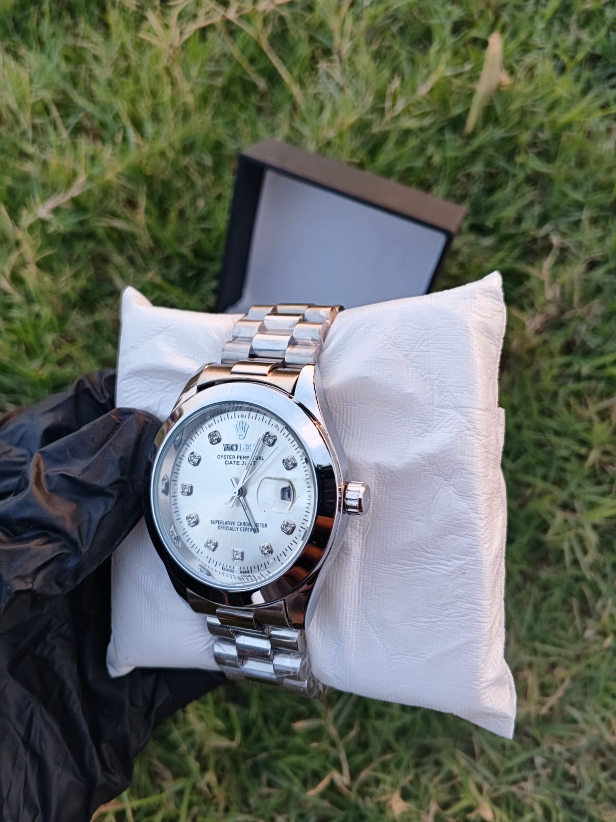 Rolex Oyster Perpetual Datejust Silver Dial Stainless Steel Watch with Diamond Markers